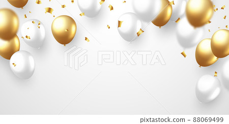 Golden Balloon Background Vector Illustration With Confetti For parties or celebrations 88069499