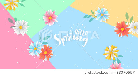 vector spring banner background with spring text and colorful paper cut flower elements vector illustration 88070697