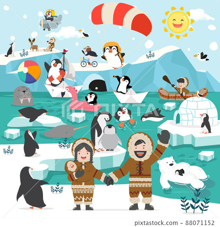 North pole winter arctic animals  icebergs 88071152
