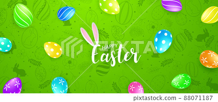 Happy Easter with realistic decorated eggs. beautiful design vector illustration 88071187
