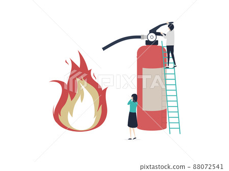 發生火災時驚慌失措的人們和努力滅火的人們!插圖素材 發生火災時驚慌失措的人們和努力滅火的人們!插圖素材 88072541