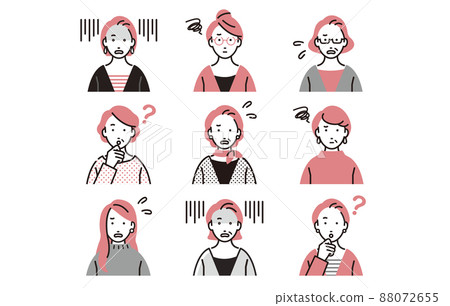 Person Female icon set with various facial expressions Person Female icon set with various facial expressions 88072655