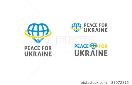 A set of marks wishing for peace in Ukraine with the motif of a heart and the earth without war. 88072815
