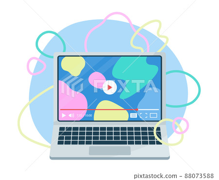 Concept illustration of playing videos on a laptop computer - Watching online learning materials, video sites, etc. Concept illustration of playing videos on a laptop computer - Watching online learning materials, video sites, etc. 88073588