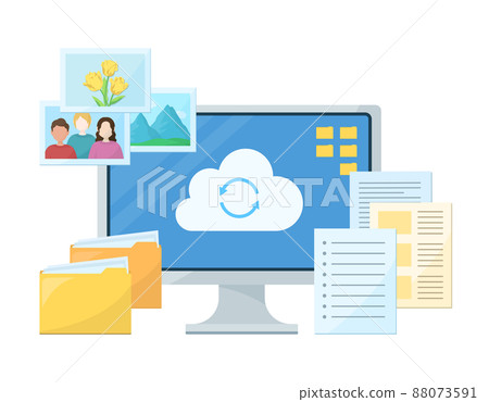 Cloud storage concept illustration PC and photo and document data Vector data on a white background 88073591