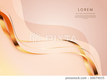 Abstract 3d gold curved ribbon on light cream background with lighting effect and sparkle with copy space for text. Luxury design style. Abstract 3d gold curved ribbon on light cream background with lighting effect and sparkle with copy space for text. Luxury design style. 88074035