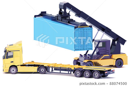 Vector reach stacker with container and truck 88074500