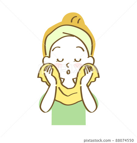 Illustration material: Female icon gently wiped off with a towel (adult / hand-painted pastel / upper body) 88074550