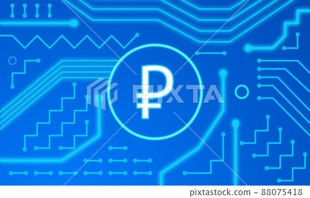 Conceptual image of digital rouble with electronic computer component Conceptual image of digital rouble with electronic computer component 88075418