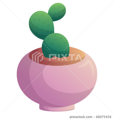Cactus in pink pot. Succulent houseplant decorative illustration. Colorful hand drawn cartoon vector art. Isolated object 88075458