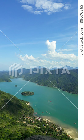 Panoramic of tropical fiord in Paraty, Rio de Janeiro, Brazil, from the Pao de Acucar peak in Saco do Mamangua Panoramic of tropical fiord in Paraty, Rio de Janeiro, Brazil, from the Pao de Acucar peak in Saco do Mamangua 88076565