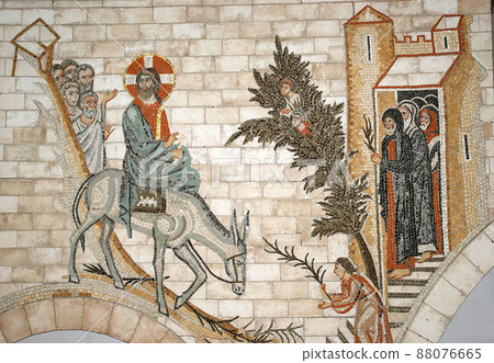 religious mosaic. New Jerusalem in town Istra, surroundings of Moscow, Russia. 88076665