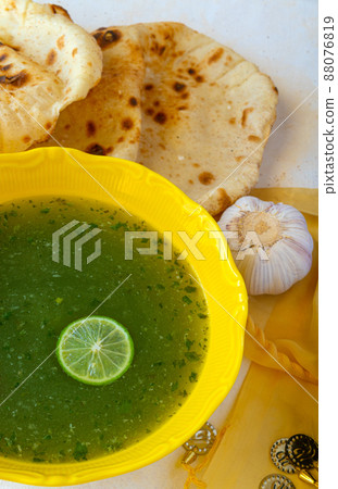 Close-up of egyptian Molokhia soup  88076819