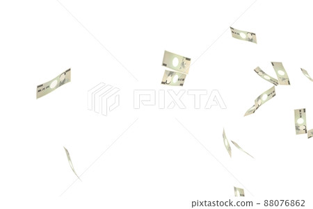 3DCG (white background) where 10,000 yen bills and money are scattered 3DCG (white background) where 10,000 yen bills and money are scattered 88076862