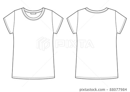 Technical sketch female t shirt. T-shirt outline design blank template. Short sleeve tee. 88077984