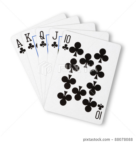 Clubs royal flush flat on white winning hand business concept 88078088