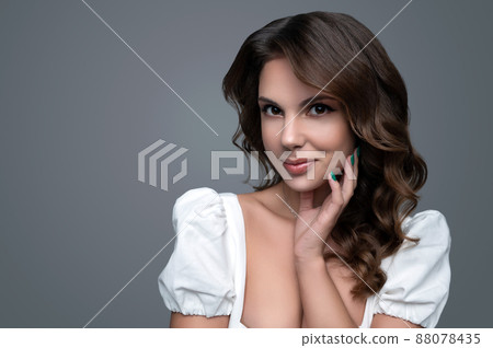 Beautiful woman with clear skin. SPA concept. Natural beauty. Stylish model Beautiful woman with clear skin. SPA concept. Natural beauty. Stylish model 88078435