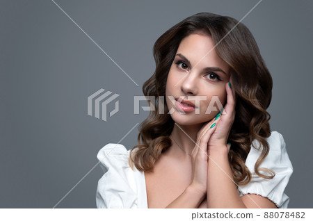 Beautiful woman with clear skin. SPA concept. Natural beauty. Stylish model Beautiful woman with clear skin. SPA concept. Natural beauty. Stylish model 88078482