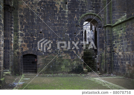 Dark mossy stone gothic building chamber horror 88078758