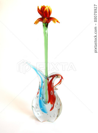 original glass vase with a red glass flower isolated on white original glass vase with a red glass flower isolated on white 88078927