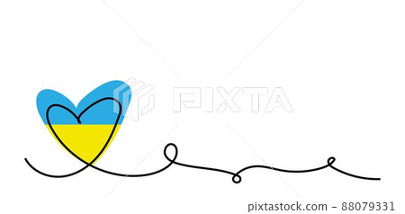 Ukrainian flag in heart shape vector background, banner, poster. One continuous line art drawing vector illustration. Ukrainian flag background Ukrainian flag in heart shape vector background, banner, poster. One continuous line art drawing vector illustration. Ukrainian flag background 88079331