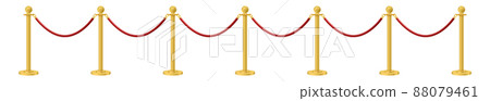 Retractable belt rack. Portable tape barrier. Red carpet with red ropes on golden stanchions. Exclusive event, movie premiere, gala, ceremony, awards concept. Vector Retractable belt rack. Portable tape barrier. Red carpet with red ropes on golden stanchions. Exclusive event, movie premiere, gala, ceremony, awards concept. Vector 88079461