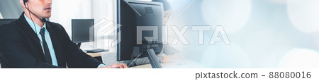 Call center or customer support agent in broaden view panorama banner Call center or customer support agent in broaden view panorama banner 88080016