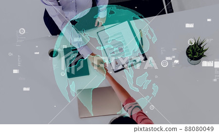 Conceptual business handshake with dashboard for financial data analysis Conceptual business handshake with dashboard for financial data analysis 88080049