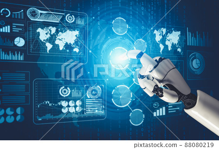 Futuristic AI thinking of droid robot artificial intelligence concept Futuristic AI thinking of droid robot artificial intelligence concept 88080219