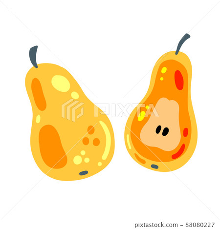 Yellow pear fruit with leaf. Sweet natural food. Vector illustration Yellow pear fruit with leaf. Sweet natural food. Vector illustration 88080227