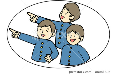 Pointing pose Students in uniforms (with circular windows) 88081806