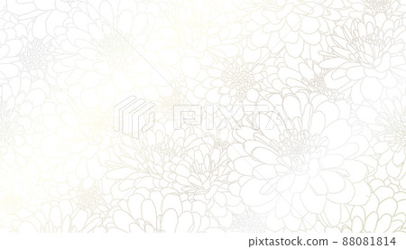 Luxurious art deco light silver chrysanthemum flowers hand drawn line art on white background. Wallpaper design for print, poster, cover, banner, fabric, invitation. Digital vector illustration. 88081814