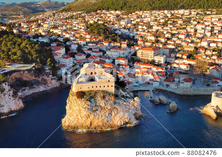 Aerial drone view of the Fort Lovrijenac or St. Lawrence Fortress lokated in the city of Dubrovnik in Croatia 88082476