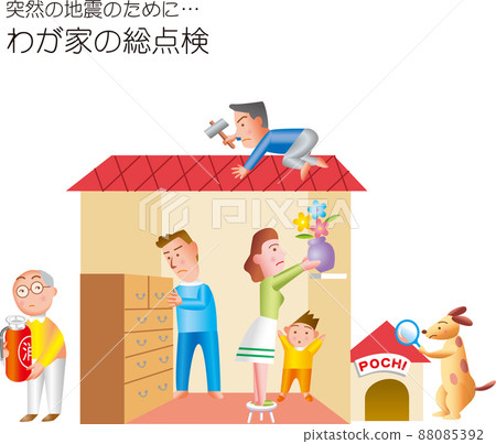 因突如其來的地震,一家人正在檢查房屋 因突如其來的地震,一家人正在檢查房屋 88085392