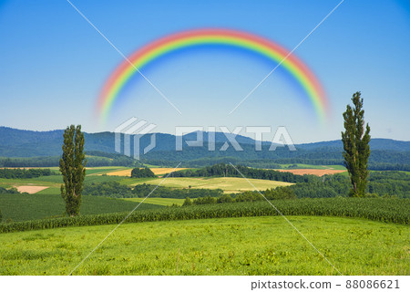 Beautiful rural scenery of the hill town Biei Beautiful rural scenery of the hill town Biei 88086621