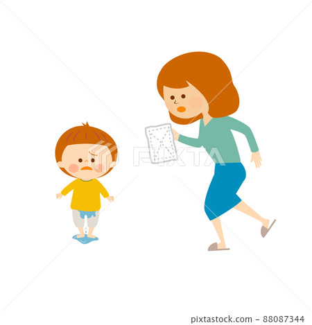 A mother runs to a child who has wet herself 88087344