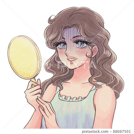 Nostalgic girl cartoon style, a woman who turns pale with hair under her nose 88087501