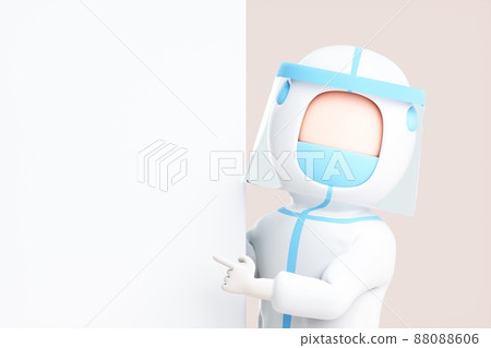 Cute cartoon epidemic prevention personnel rendered in 3D Cute cartoon epidemic prevention personnel rendered in 3D 88088606