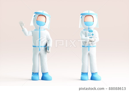 Cute cartoon epidemic prevention personnel rendered in 3D Cute cartoon epidemic prevention personnel rendered in 3D 88088613