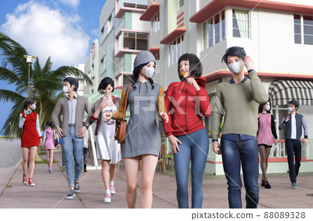 A tourist destination where young people are crowded by wearing masks and going out using Go To Travel 88089328