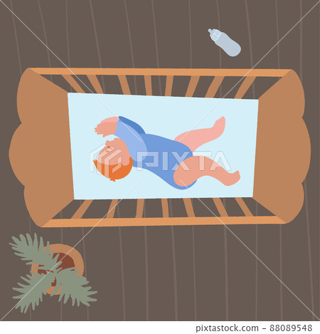 Cute little baby in crib. Infant in bed sleep peacefully. Healthy sleep at night. 88089548