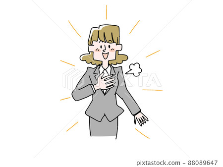 Woman promoting herself Comical hand-drawn character Vector, line drawing with color 88089647
