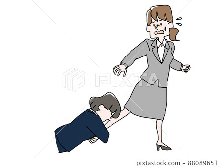 一個女人的腿被別人攔住了，滑稽的手繪向量，彩色線條畫。 88089651