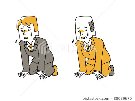 一組嚴重抑鬱的人、一個滑稽的手寫人、一個矢量、一個線條圖和一個顏色 88089670