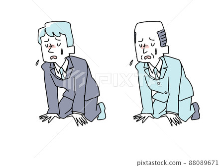 一組嚴重抑鬱的人、一個滑稽的手寫人、一個矢量、一個線條圖和一個顏色 88089671