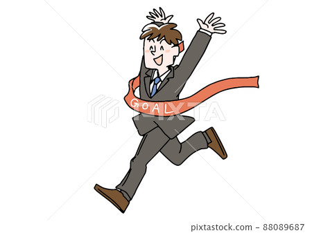 A businessman who is happy to reach the goal, a comical handwritten person, a vector, a line drawing and a color 88089687