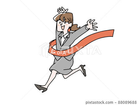 Business woman who is happy to reach the goal Comical handwritten person Vector, line drawing and color 88089688