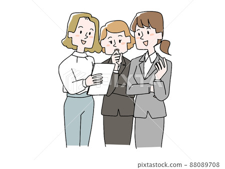 A businessman (female woman) who discusses while looking at the materials Comical handwritten person Vector, line drawing and color 88089708