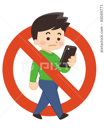 禁止步行智能手機的標誌 年輕人 88089771