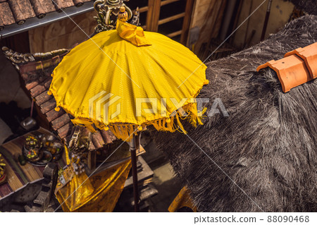 Typical Balinese umbrellas placed in the home temple Ubud, Bali - Indonesia Typical Balinese umbrellas placed in the home temple Ubud, Bali - Indonesia 88090468